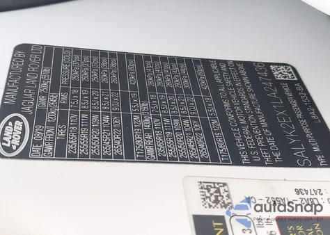 2020 Land Rover Range Rover Velar P250 R-Dynamic S z USA, uszkodzony, nr VIN SALYK2EX1LA247436